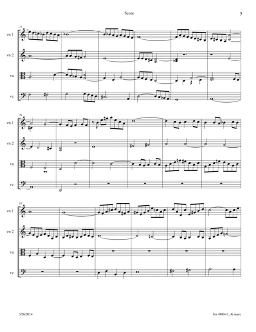 Fantasia in a minor BWV 904 Arr. for String Quartet image number null