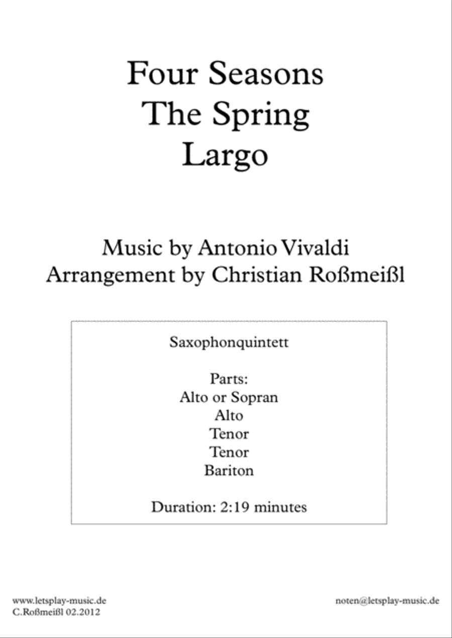Four Seassons The Spring Largo Saxophonquintet Woodwind Quintet scores gallery preview page 1