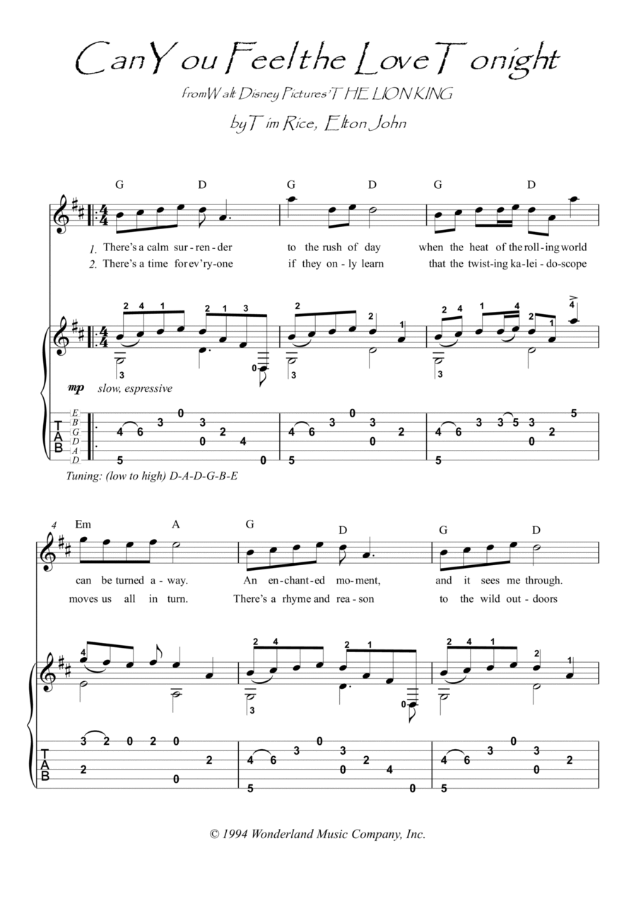 Can You Feel The Love Tonight Electric Guitar scores gallery preview page 1