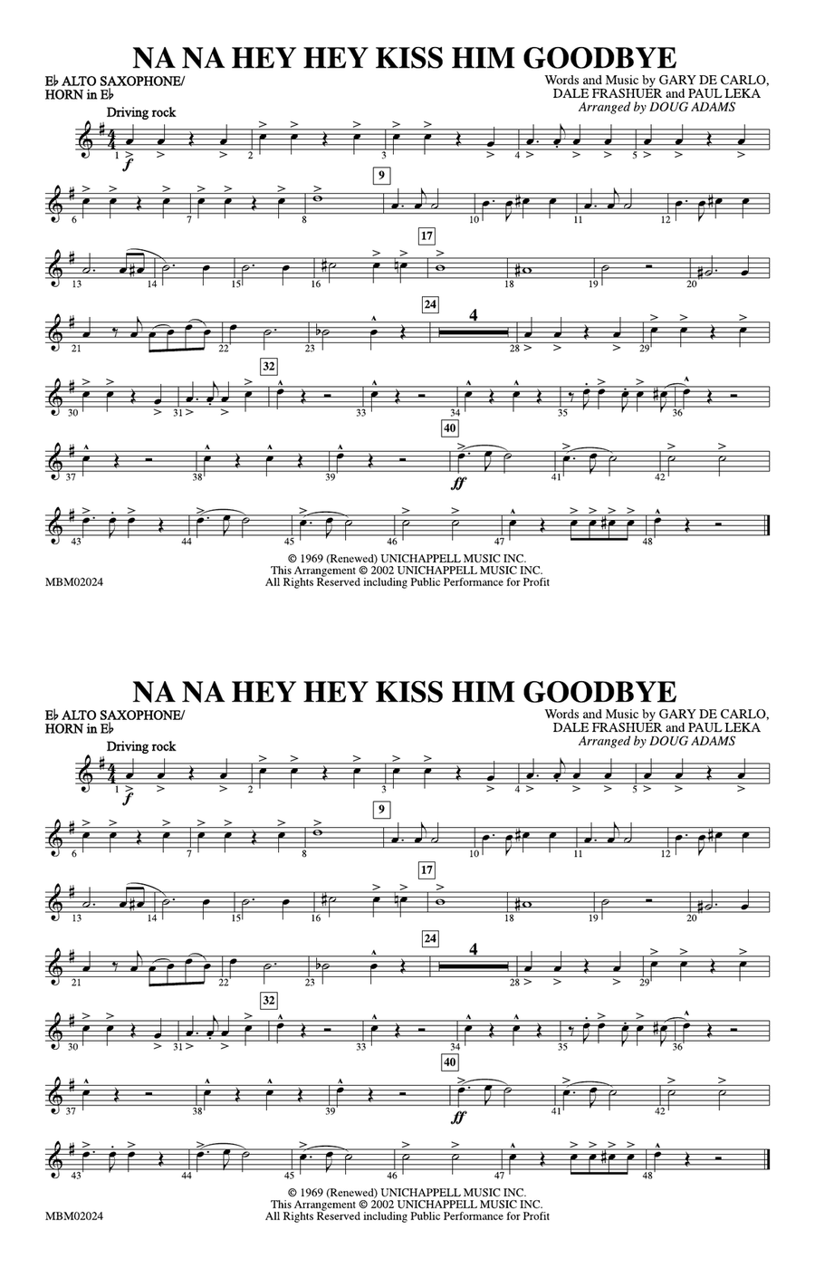 Na Na Hey Hey Kiss Him Goodbye: E-flat Alto Saxophone