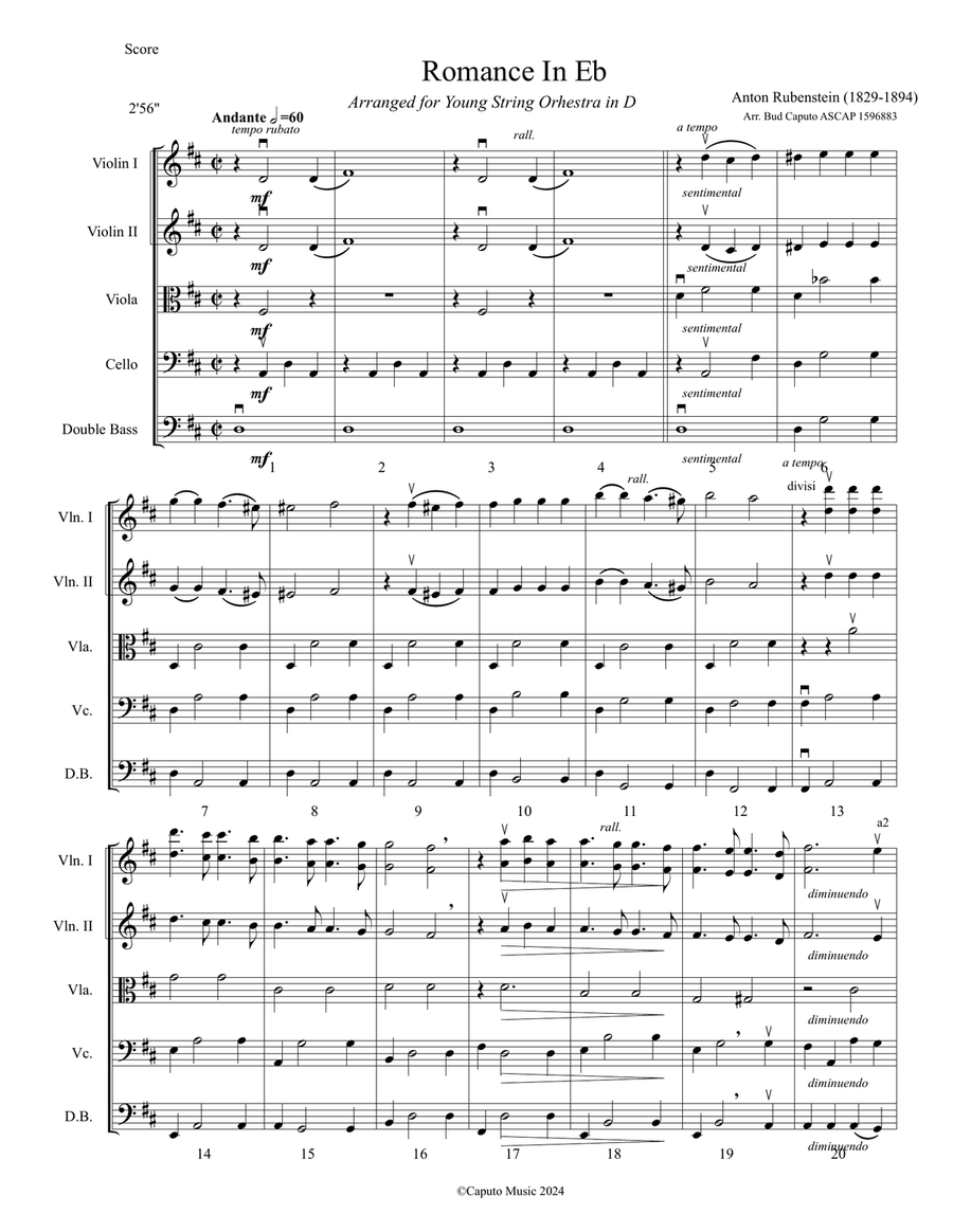 Romance in Eb For Strings Arr. In D Major String Orchestra scores gallery preview page 2