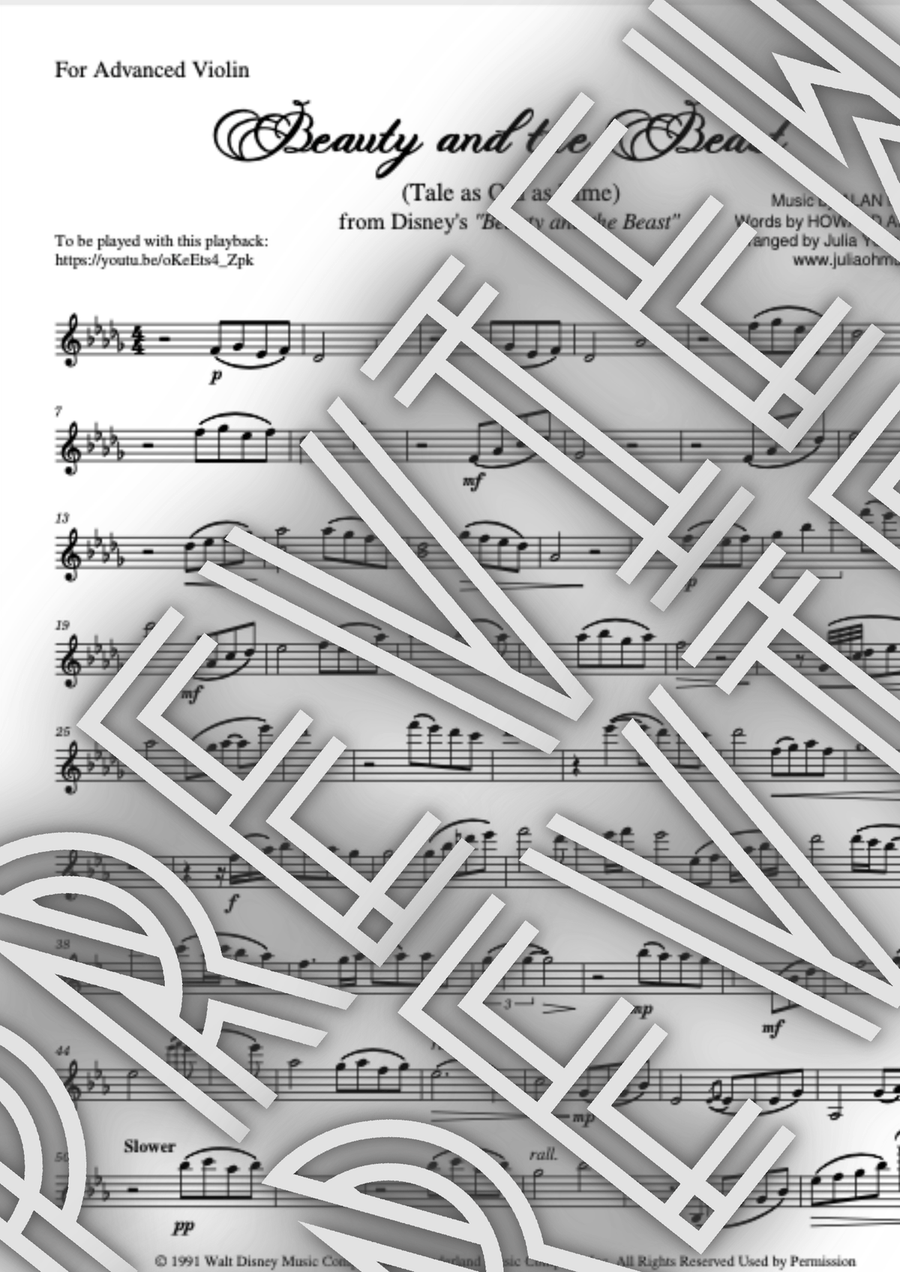 Beauty And The Beast Beauty And The Beast Violin Solo scores gallery preview page 1