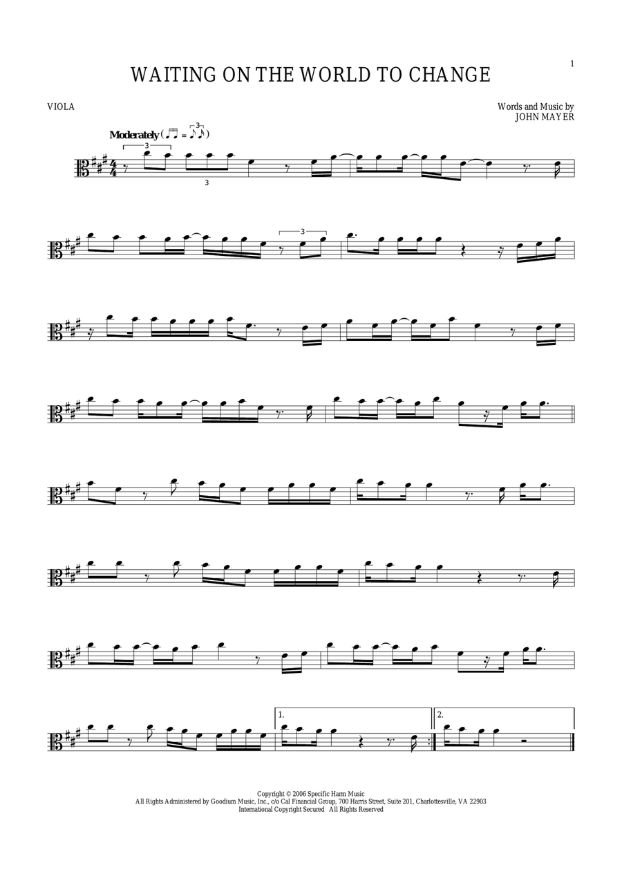 Waiting On The World To Change Viola Solo scores gallery preview page 1