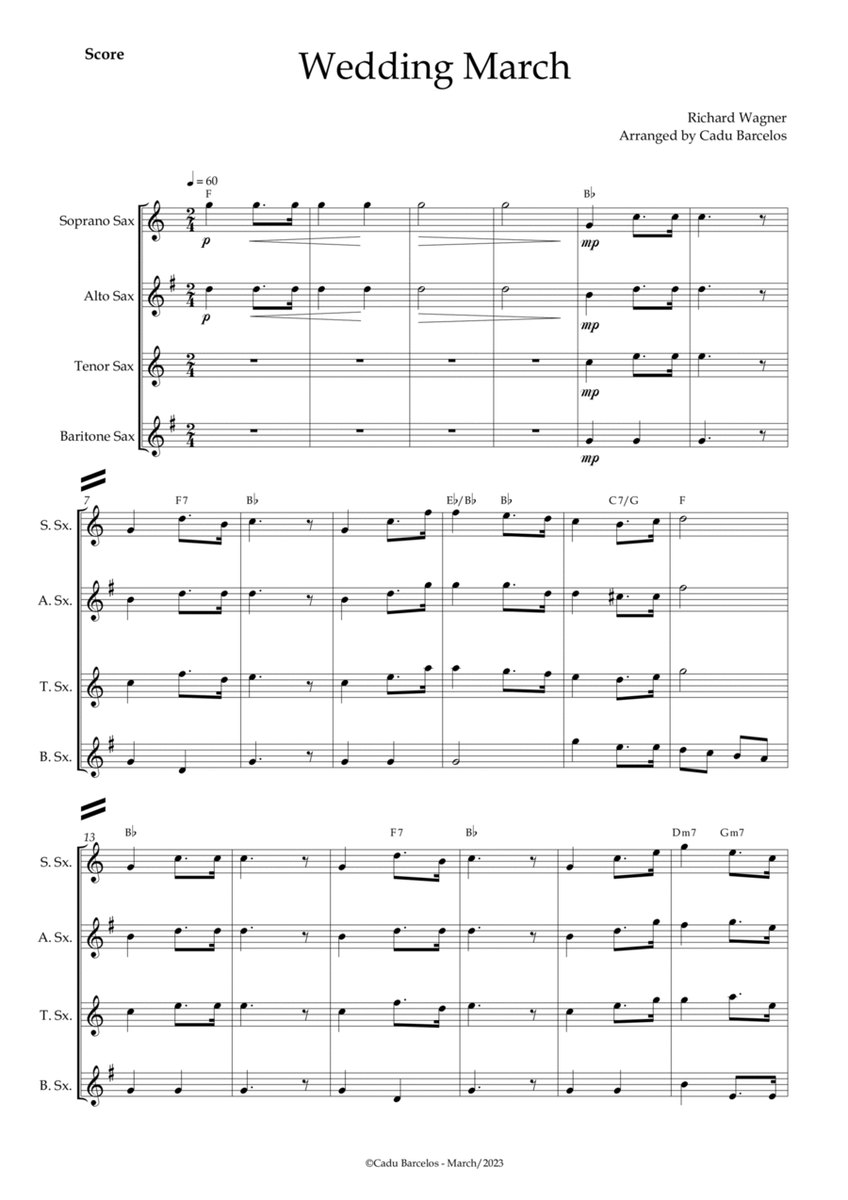 Wedding March (Wagner) Saxophone Quartet Chords image number null