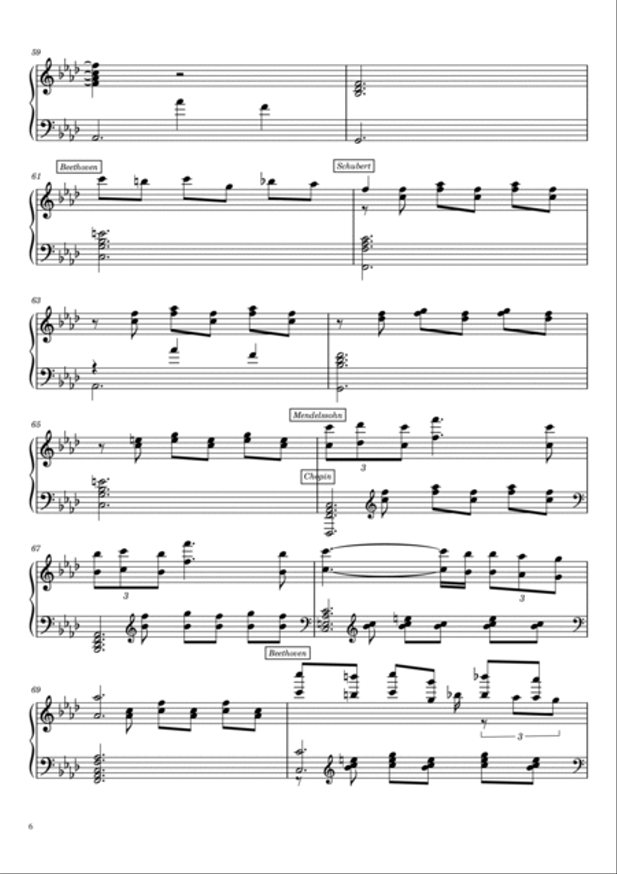 Classical Music Mashup - Variation For Piano Solo - Beethoven,Chopin,Bach,Mozart...... Piano Solo scores gallery preview page 6