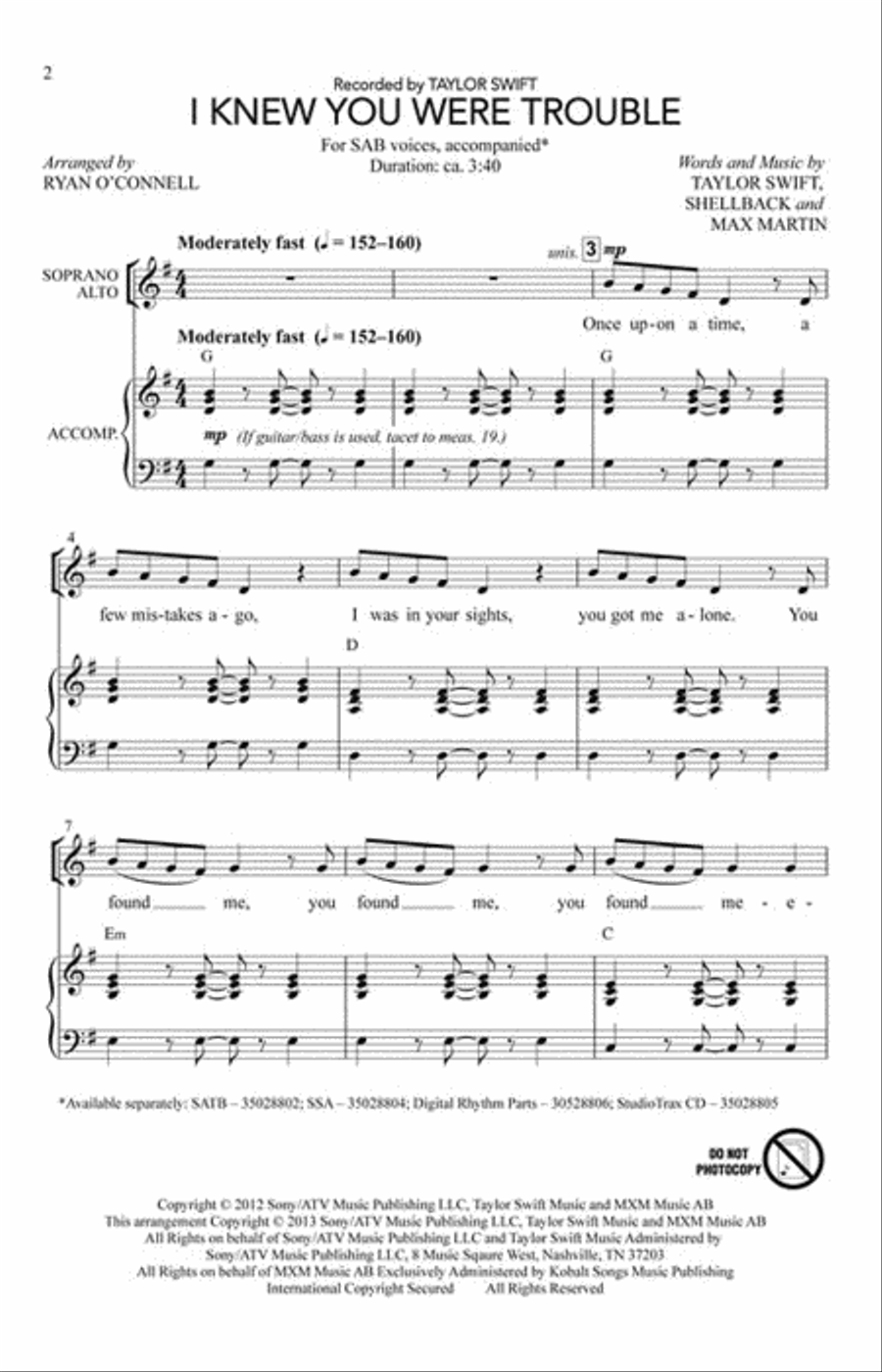 I Knew You Were Trouble 3-Part scores gallery preview page 2
