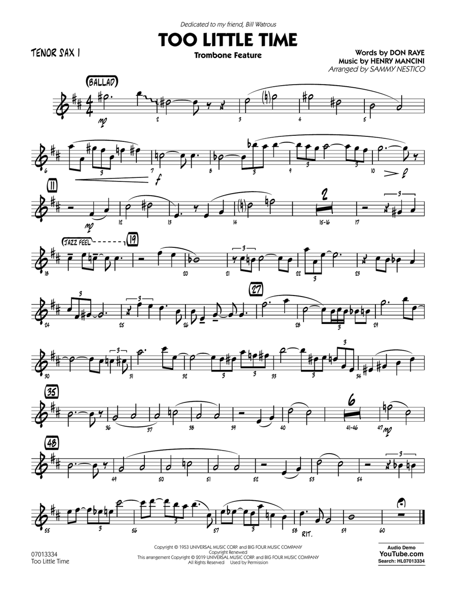 Too Little Time (arr. Sammy Nestico) - Conductor Score (Full Score) - Tenor Sax 1