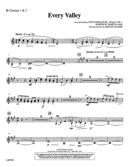 Every Valley (from The Winter Rose) (arr. Brant Adams) - Bb Clarinet 1,2