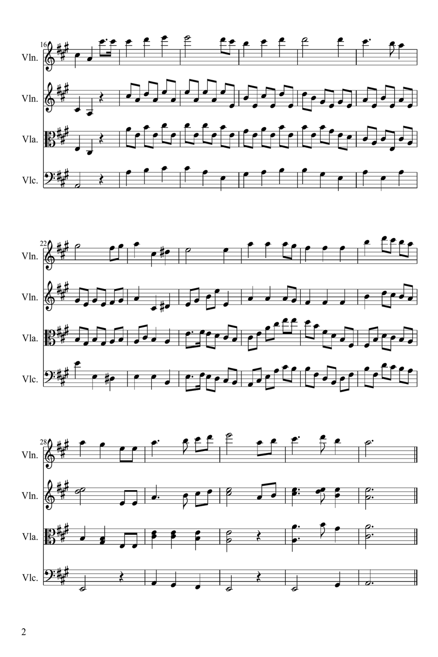 Star Spangled Banner in the key of A Major for String Quartet String Quartet scores gallery preview page 4