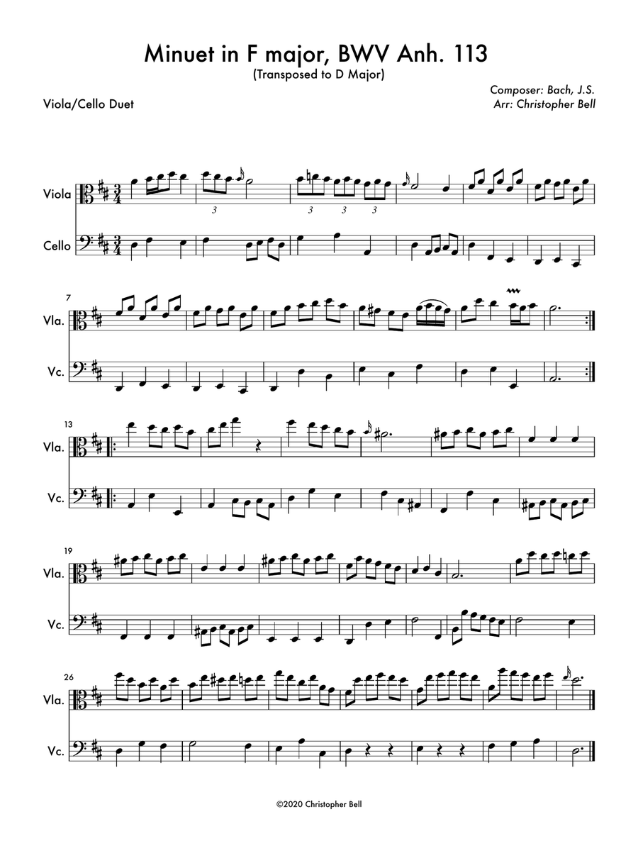 Minuet in F Major (Viola/Cello Duet) String Duet scores gallery preview page 1
