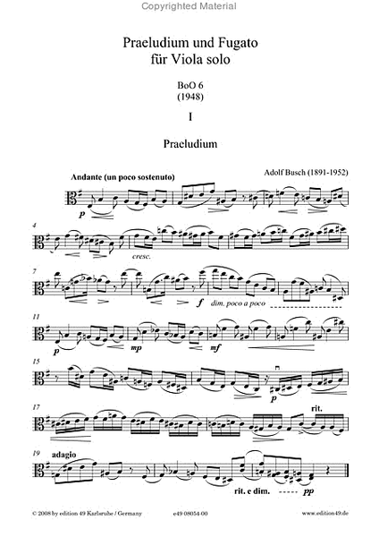 Praeludium und Fugato e-moll fur Viola solo BoO 6