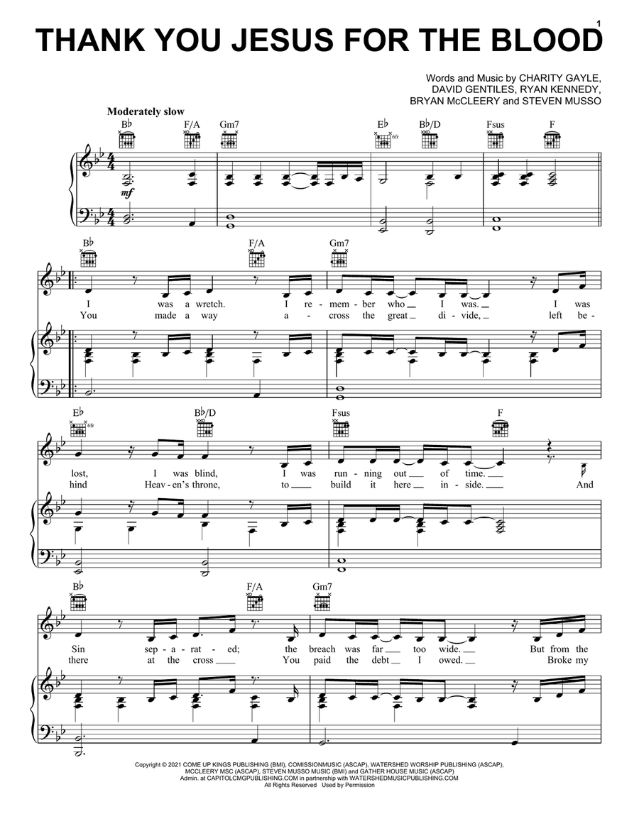 Thank You Jesus For The Blood Piano, Vocal, Guitar scores gallery preview page 1
