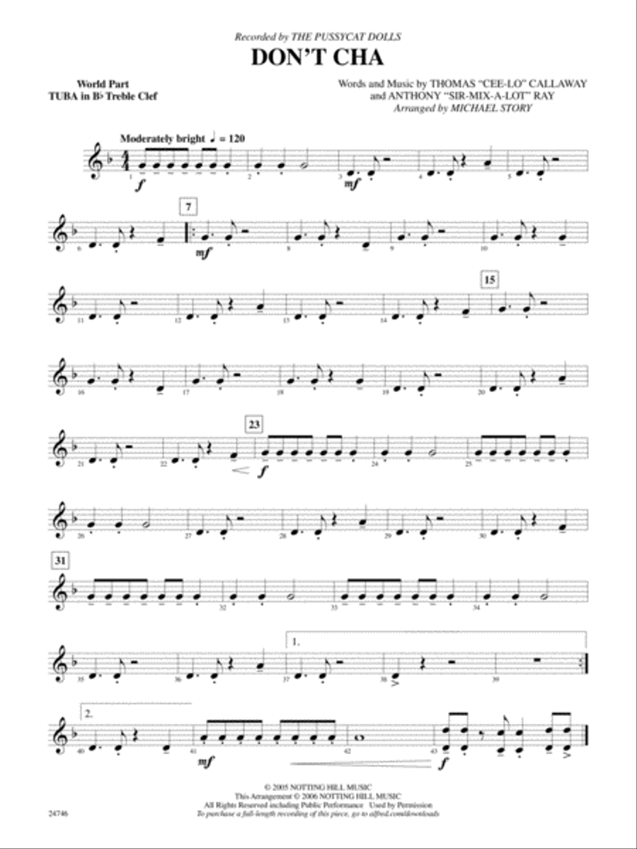 Don't Cha (recorded by The Pussycat Dolls): (World Part) B-flat Tuba T.C. Concert Band scores gallery preview page 1