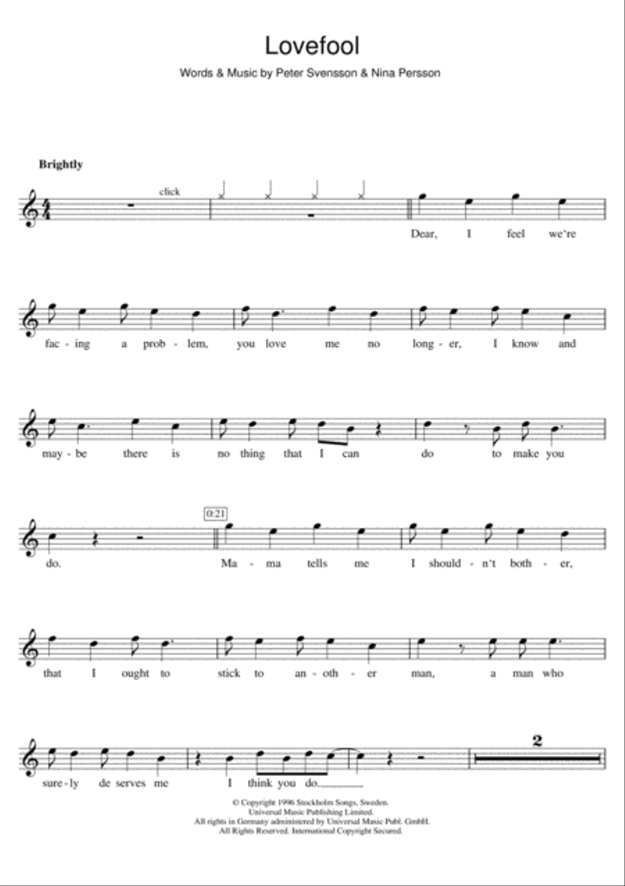 Lovefool Flute Solo scores gallery preview page 1