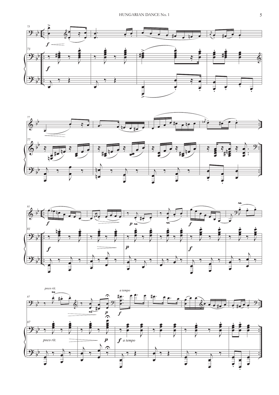 Hungarian Dance No. 1 for Cello and Piano Piano scores gallery preview page 5
