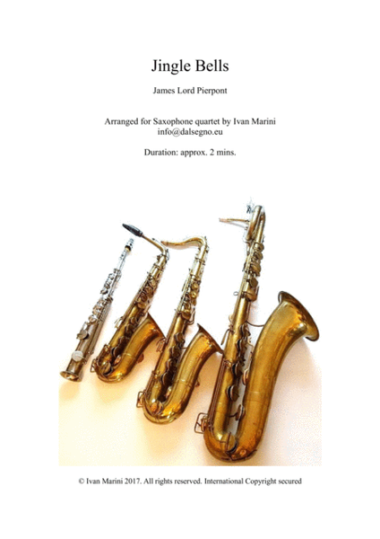 JINGLE BELLS by James Pierpont - for Saxophone Quartet image number null