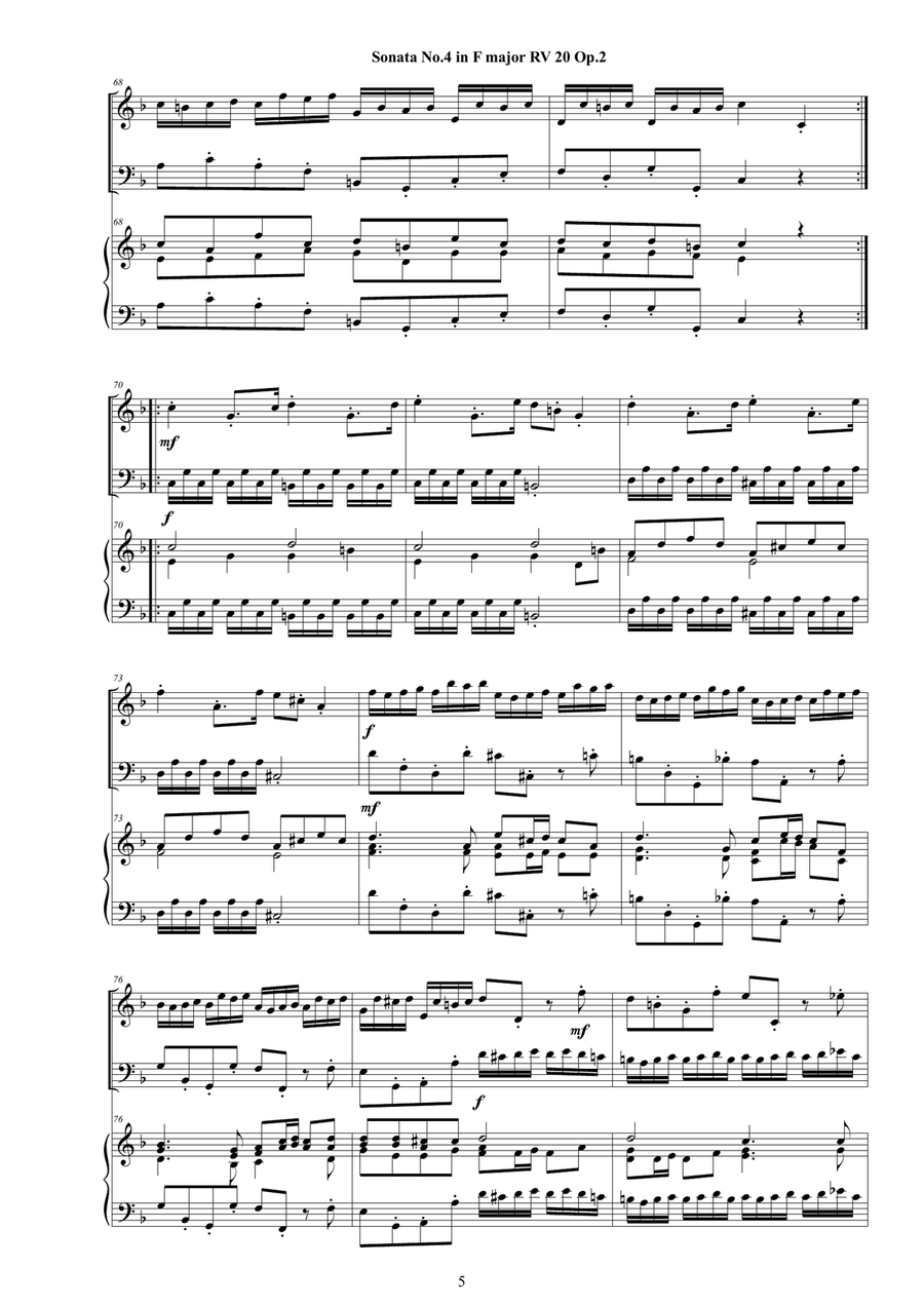 Vivaldi - Trio Sonata No.4 in F major RV 20 Op.2 for Violin, Cello and Cembalo (or Piano) Piano Trio scores gallery preview page 5