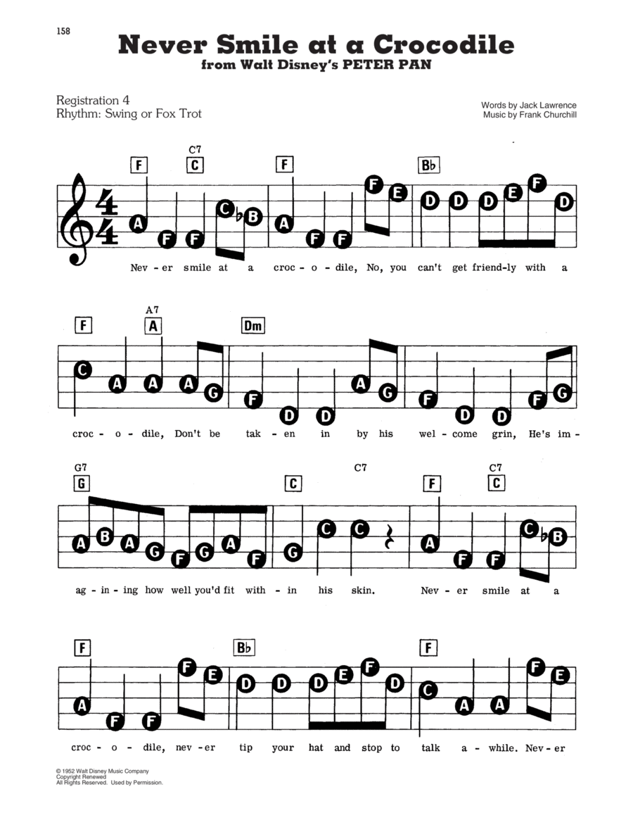 Never Smile At A Crocodile (from Peter Pan) Electronic Keyboard scores gallery preview page 1