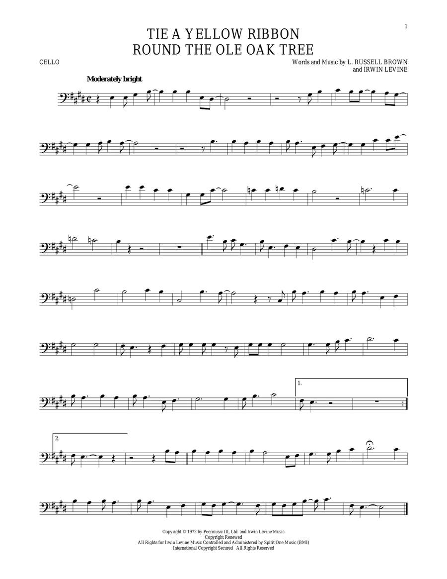 Tie A Yellow Ribbon Round The Ole Oak Tree Cello Solo scores gallery preview page 1