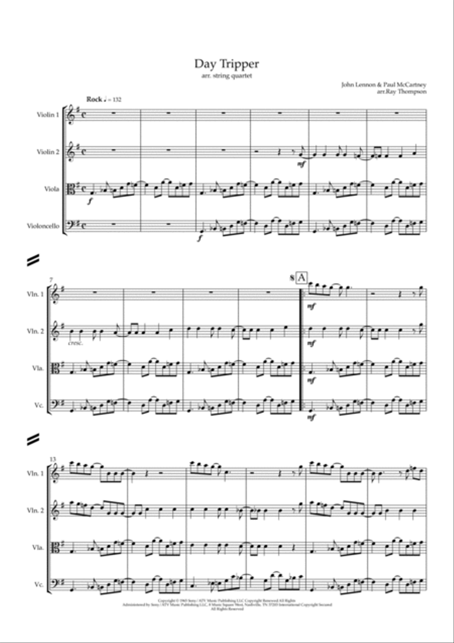 Day Tripper String Quartet scores gallery preview page 2