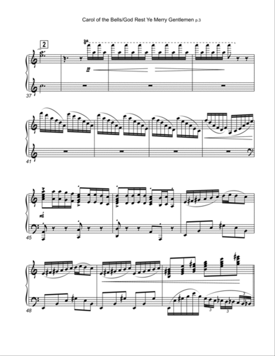 Carol of the Bells / God Rest Ye Merry Gentlemen - Piano (Late Intermediate/Advanced Level) Piano Solo scores gallery preview page 5