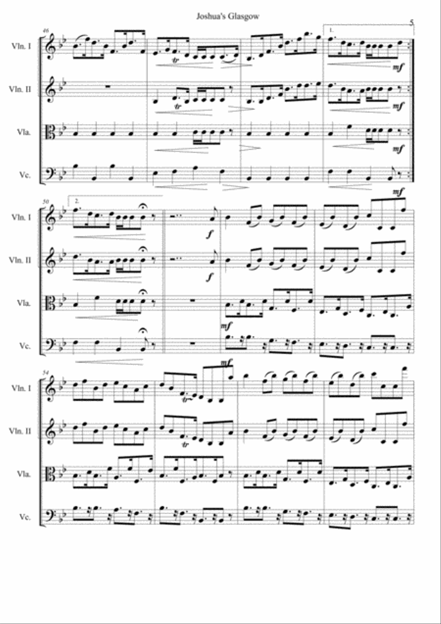 Joshua's Glasgow: a suite of seven pieces for string quartet by Scottish Georgian composer Joshua Ca String Quartet scores gallery preview page 5