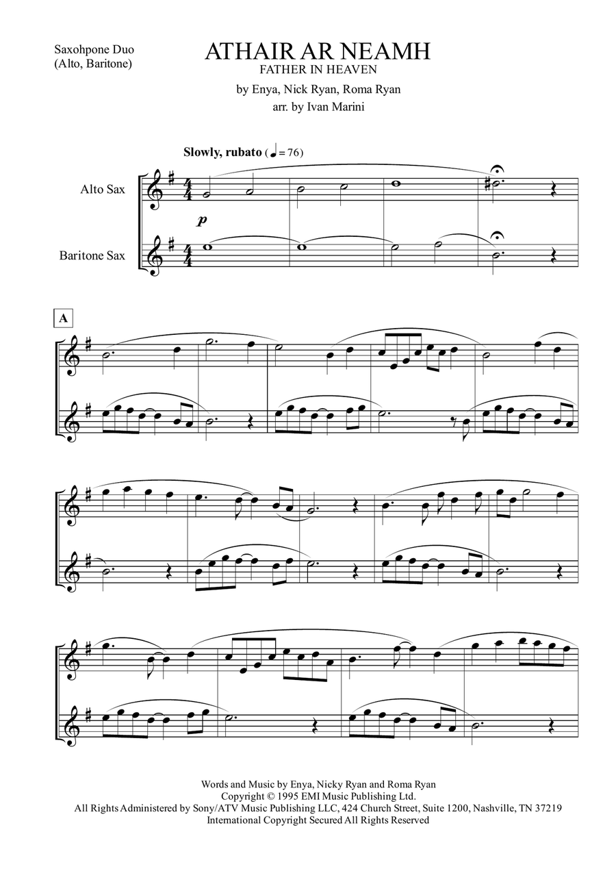 Athair Ar Neamh Baritone Saxophone scores gallery preview page 2