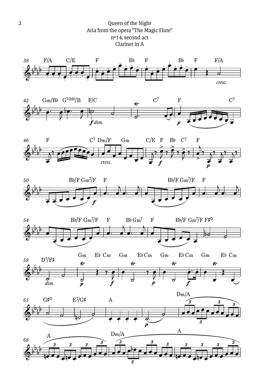 Queen of the Night - for solo clarinet in A (with chords) Chamber Music scores gallery preview page 2