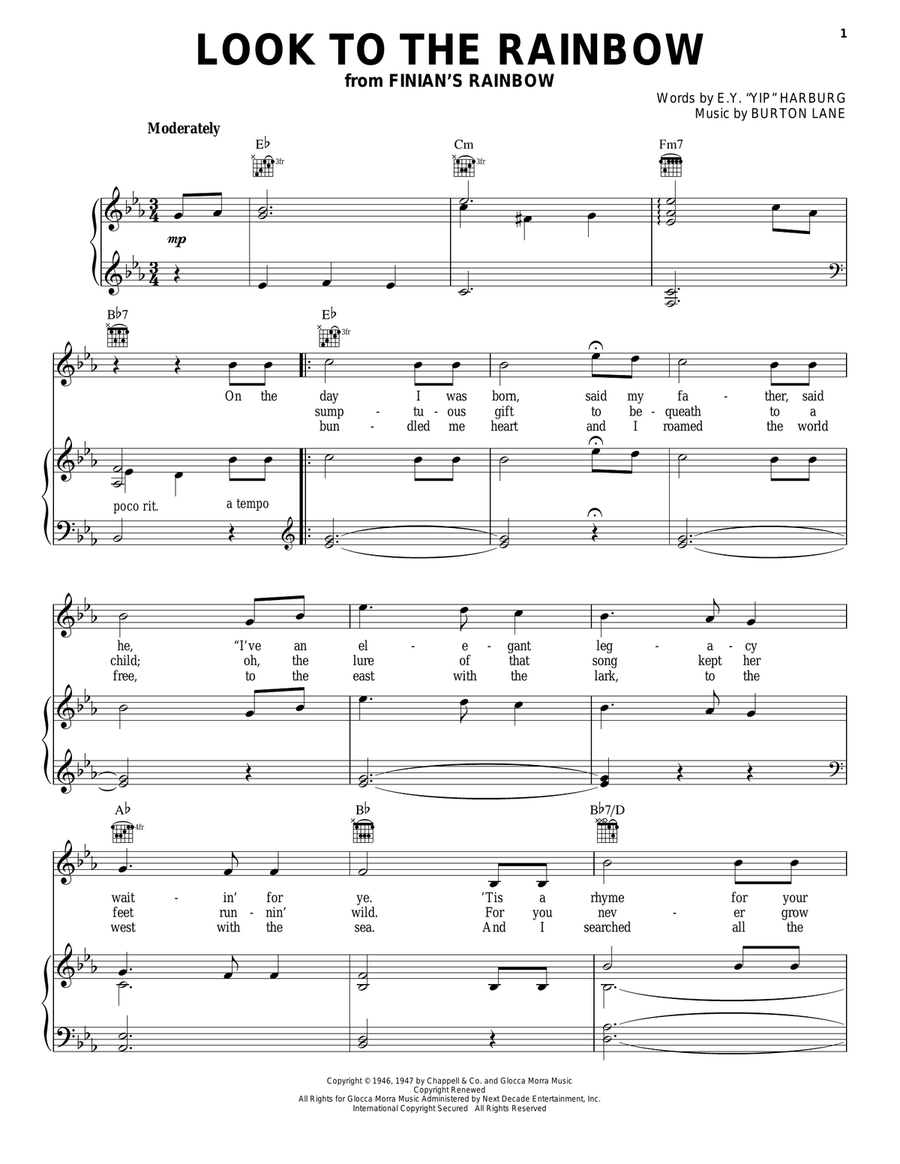 Look To The Rainbow Piano, Vocal, Guitar scores gallery preview page 1