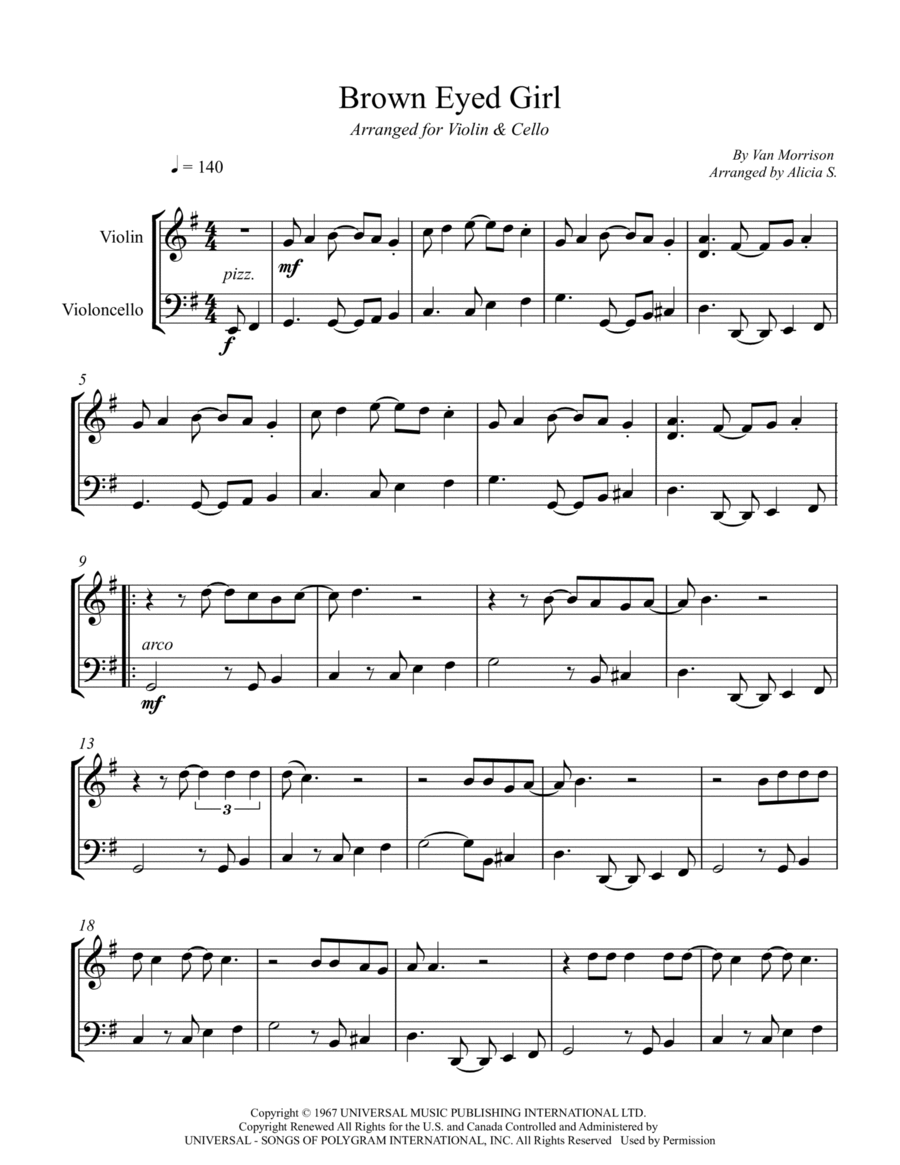 Brown Eyed Girl Brown Eyed Girl String Duet scores gallery preview page 1