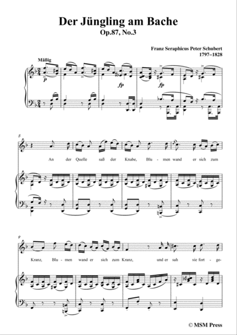 Schubert-Der Jüngling am Bache,Op.87 No.3,in d minor,for voice and piano Voice Solo scores gallery preview page 3