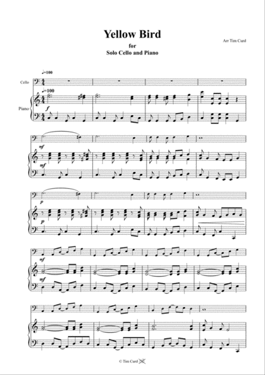 Yellow Bird. For Solo Cello and Piano Piano scores gallery preview page 2