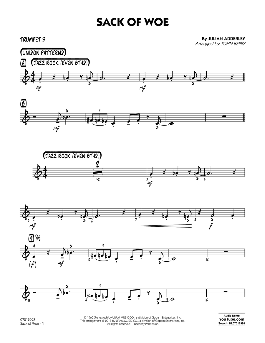 Sack of Woe - Trumpet 3 Sack of Woe - Trumpet 3 Jazz Ensemble scores gallery preview page 1