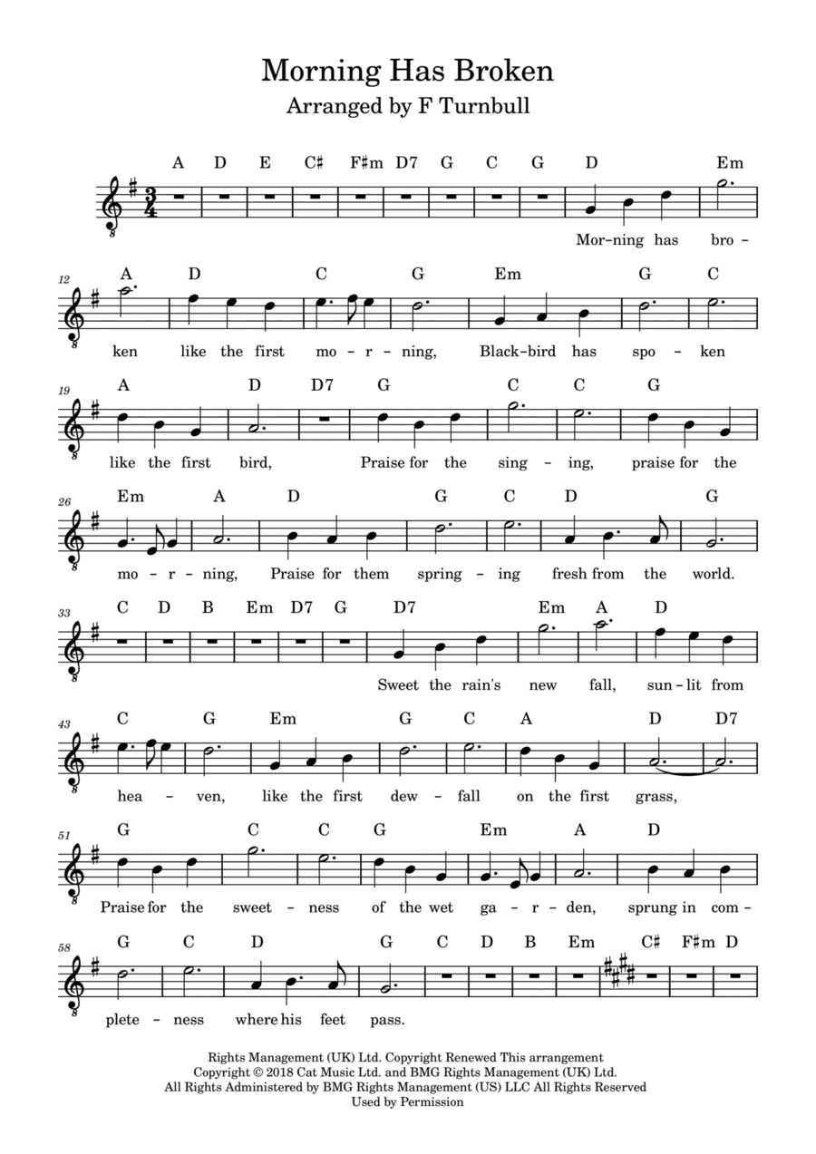Morning Has Broken Morning Has Broken Piano, Vocal, Guitar scores gallery preview page 1