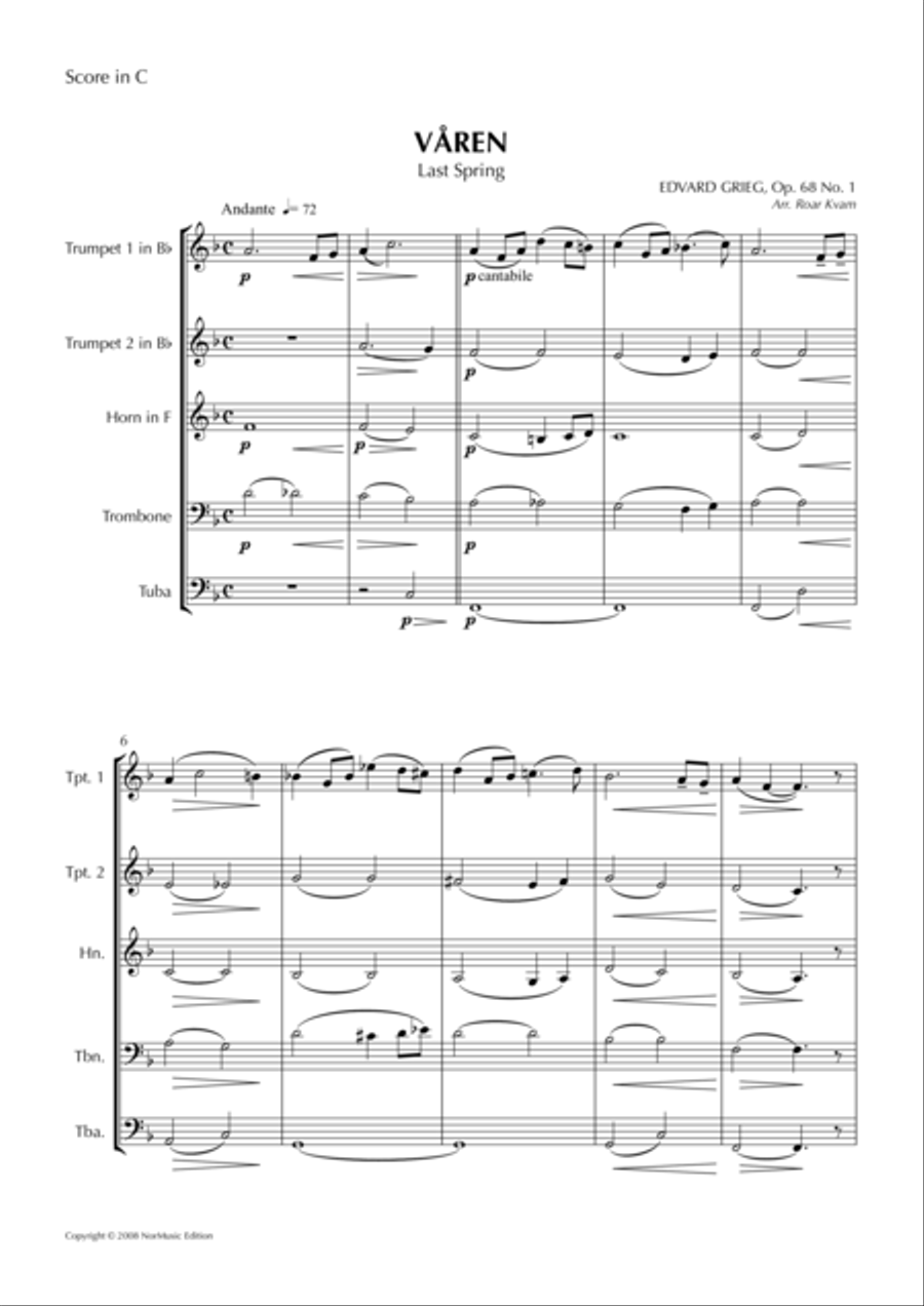 Våren | Last Spring Våren | Last Spring Brass Ensemble scores gallery preview page 1