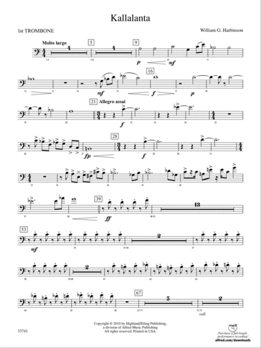 Kallalanta: 1st Trombone Full Orchestra scores gallery preview page 1
