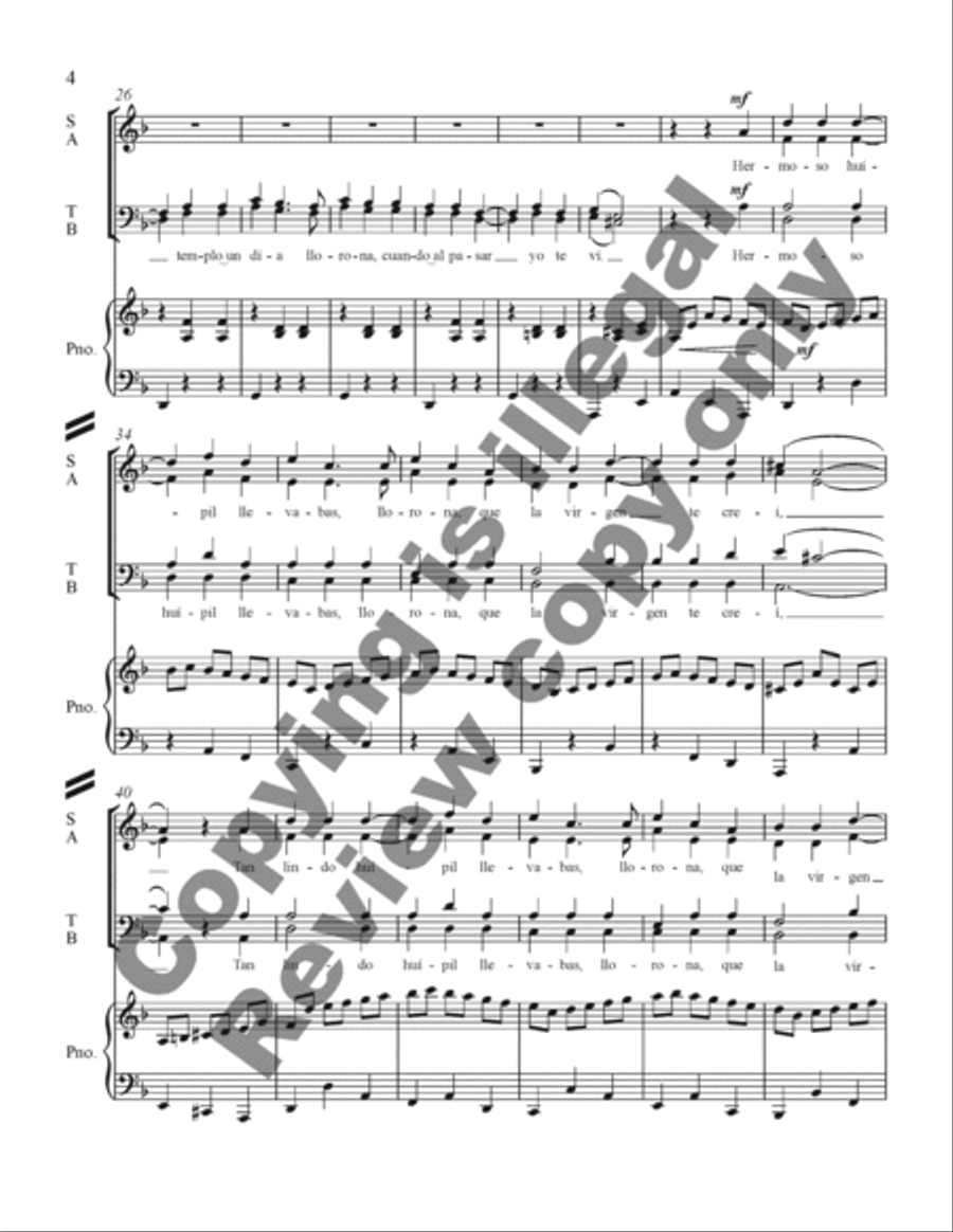 Three Mexican Folk Songs: 3. La Llorona 4-Part scores gallery preview page 4