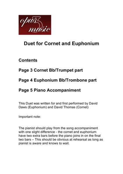 Duet for Cornet and Euphonium - Moved by Love by David Catherwood image number null