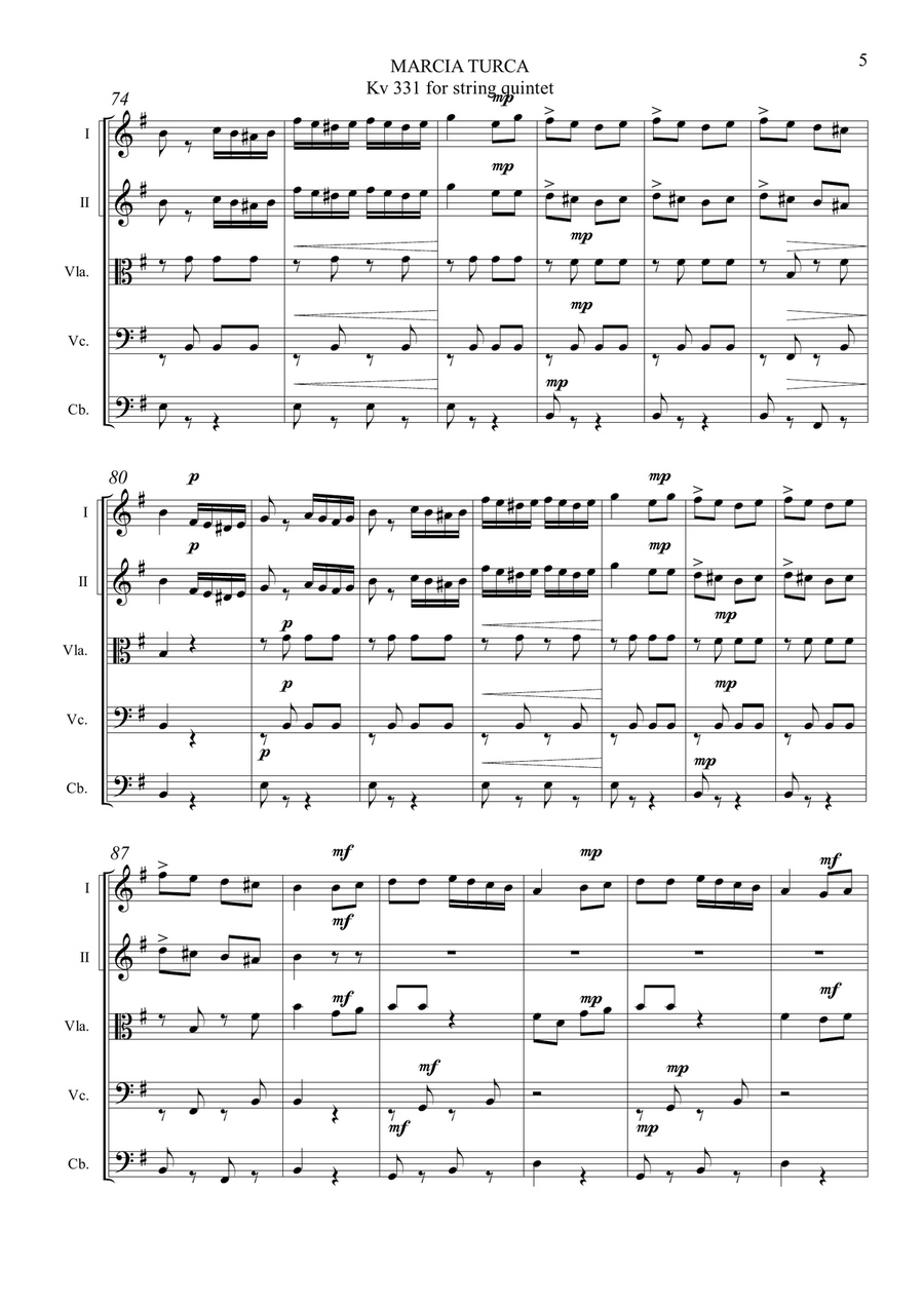 MARCIA TURCA - Kv 331 for string quintet - With parts String Quintet scores gallery preview page 5