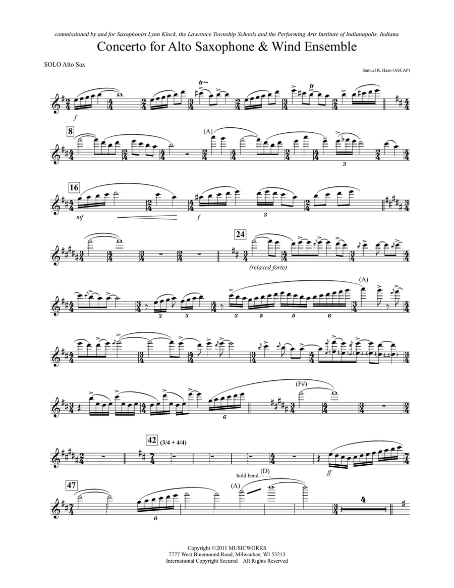 Concerto For Alto Saxophone And Wind Ensemble - Solo Eb Alto Saxophone Concert Band scores gallery preview page 1