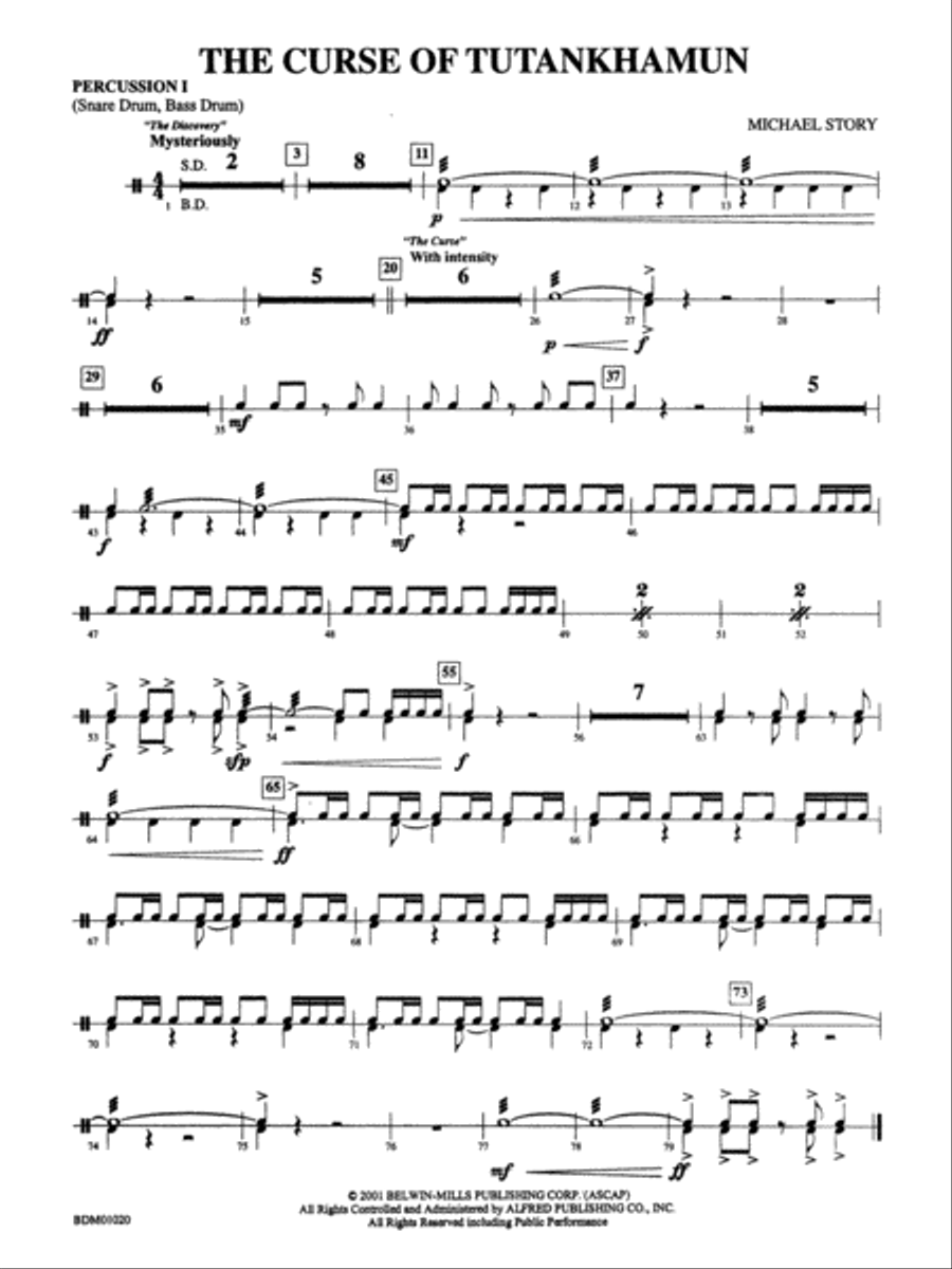 The Curse of Tutankhamun: 1st Percussion Concert Band scores gallery preview page 1