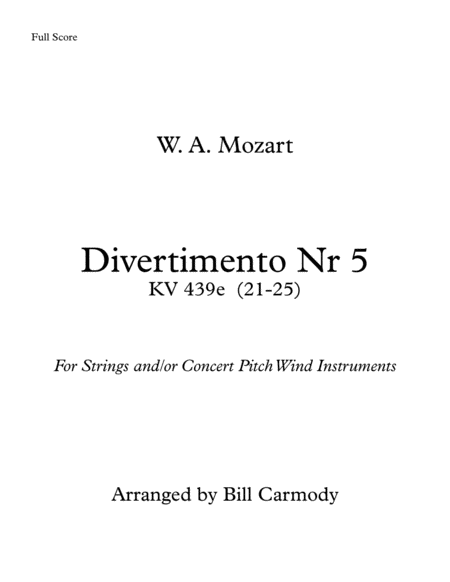 Mozart Divertimento Nr 5 concert pitch