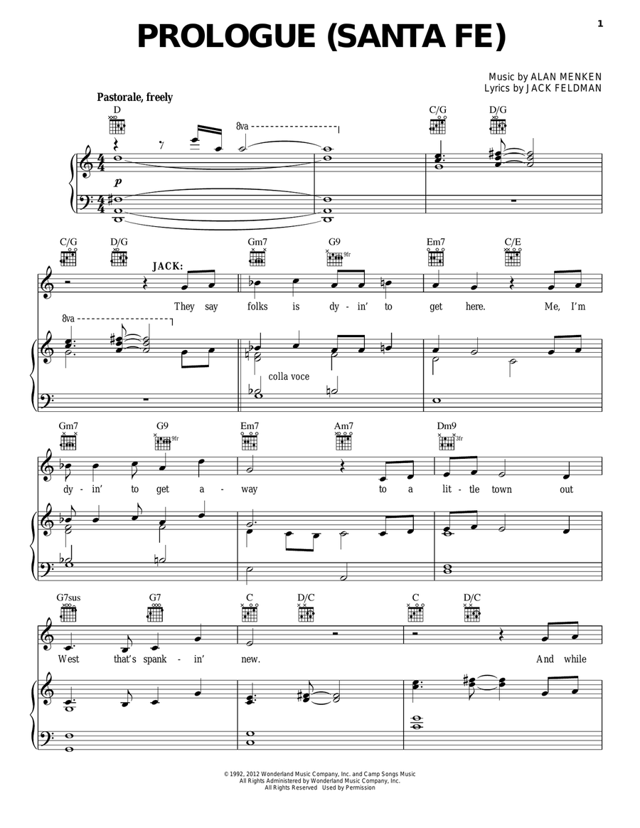 Prologue (Santa Fe) Piano, Vocal, Guitar scores gallery preview page 1