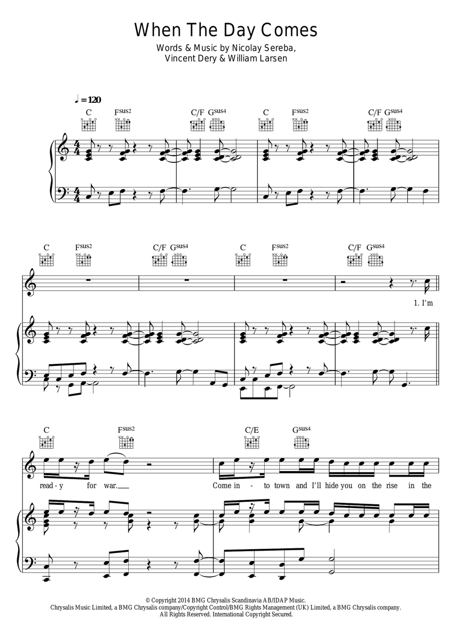 When The Day Comes Piano, Vocal, Guitar scores gallery preview page 1
