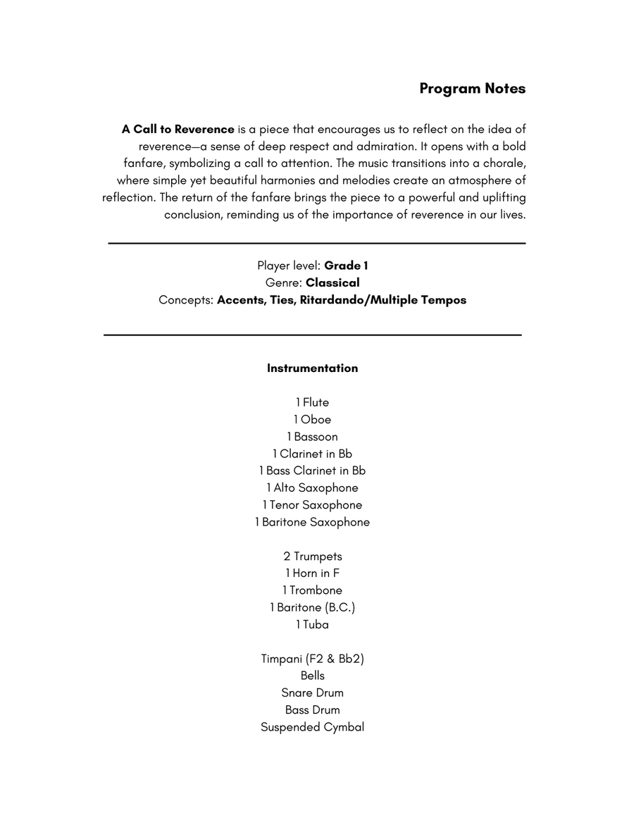 A Call to Reverence - Grade 1 Concert Band Concert Band scores gallery preview page 2