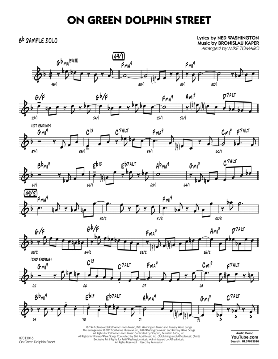 On Green Dolphin Street - Bb Sample Solo School and Community scores gallery preview page 1