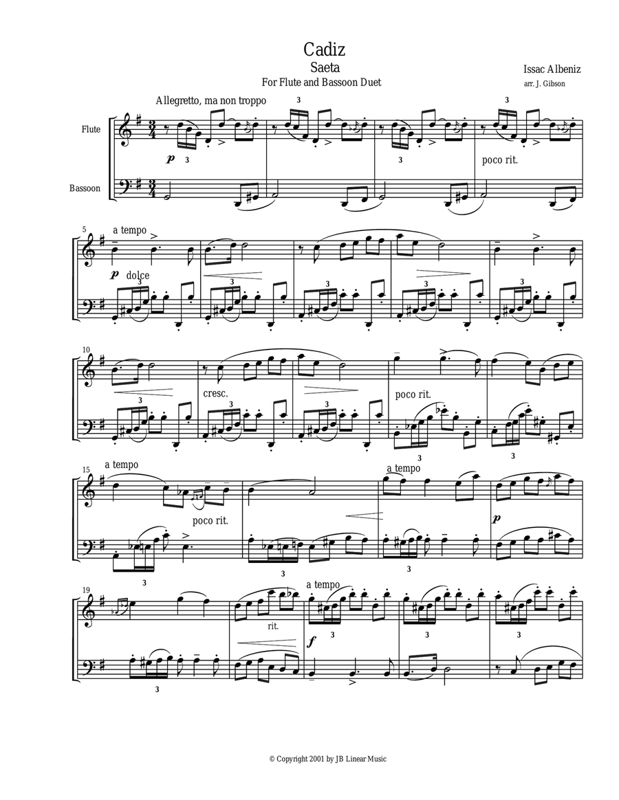 Espana, Music of Spain by Albeniz and Granados for flute and bassoon duet Woodwind Duet scores gallery preview page 2
