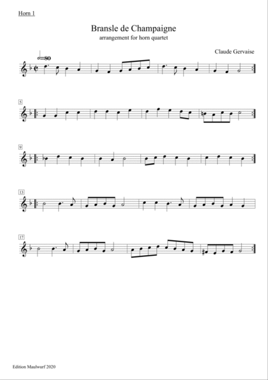 Bransle de Champagne Bransle de Champagne Brass Quartet scores gallery preview page 2