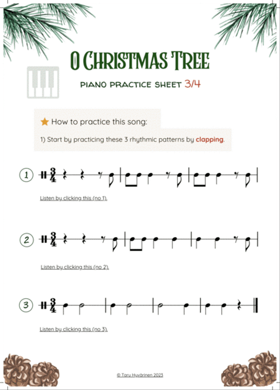 'O Christmas Tree' Easy Beginner Piano PRACTICE SHEET + Sheet Music for Kids | Christmas Carol Piano Method scores gallery preview page 4