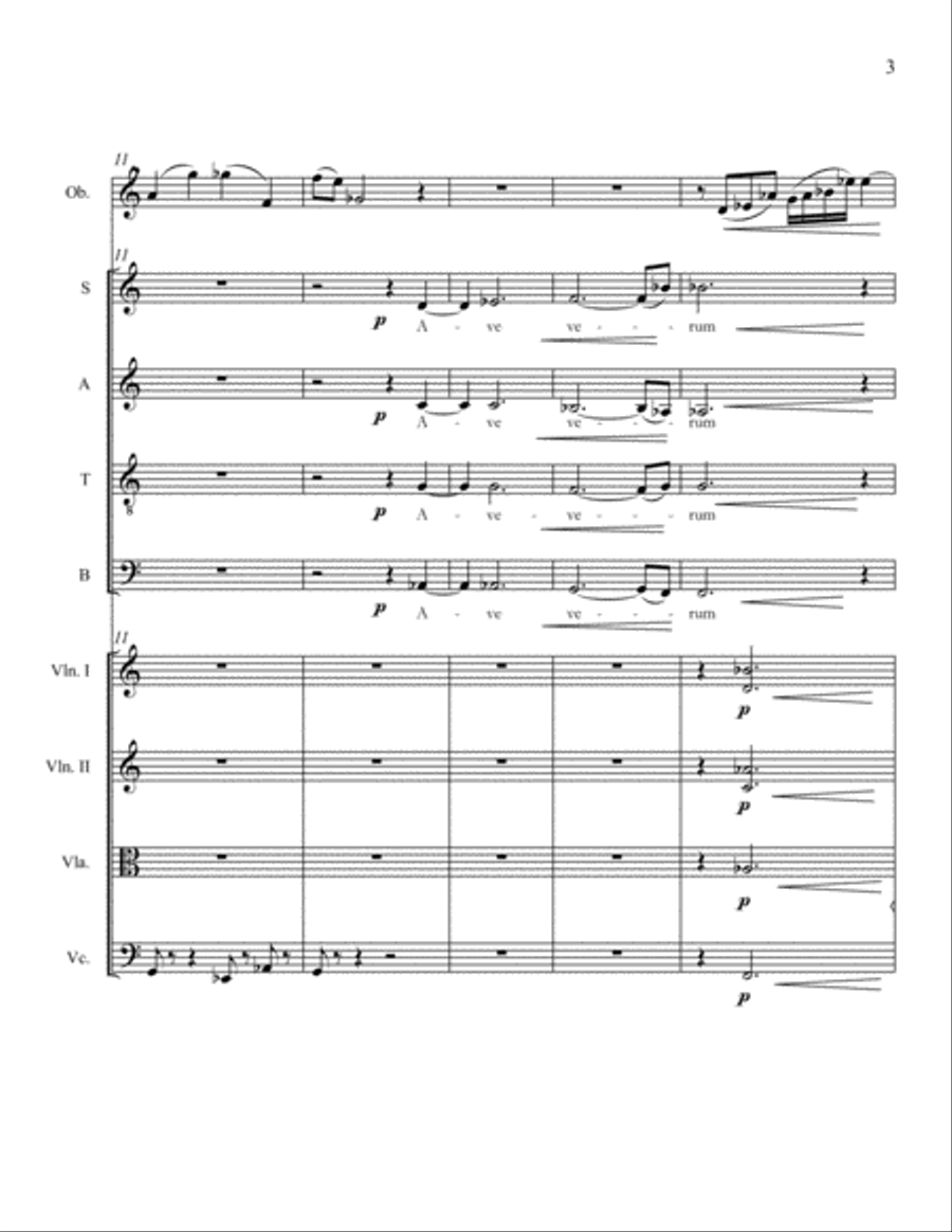 Ave Verum for SATB with String Quartet and Oboe 4-Part scores gallery preview page 3
